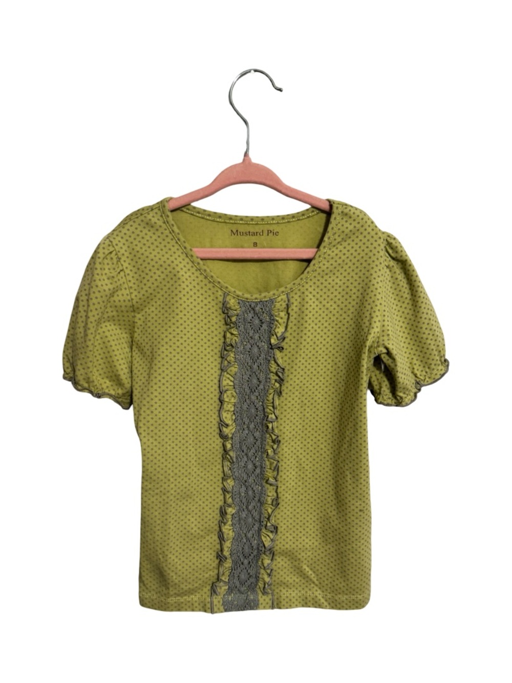 Mustard Pie Green & Gray Polka Dot Ruffle Top Girls Size 8 Boutique Shirt